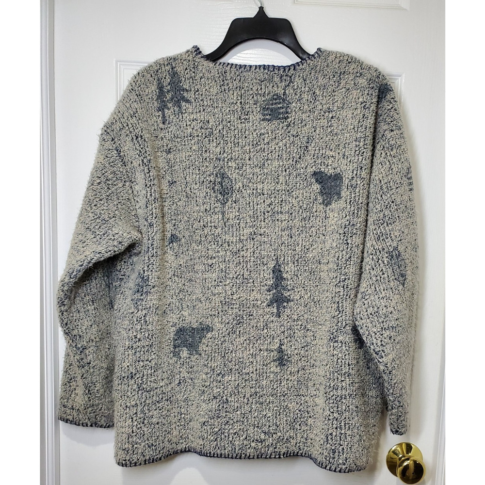 Artisans Knit Cardigan Sweater Women Large Blue Gray Folk Art Button Front - Picture 12 of 13
